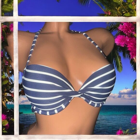 aerie Swimwear l Blue/White Striped Bikini Top l Perkier Push-up l 32A l EUC - Picture 9 of 9